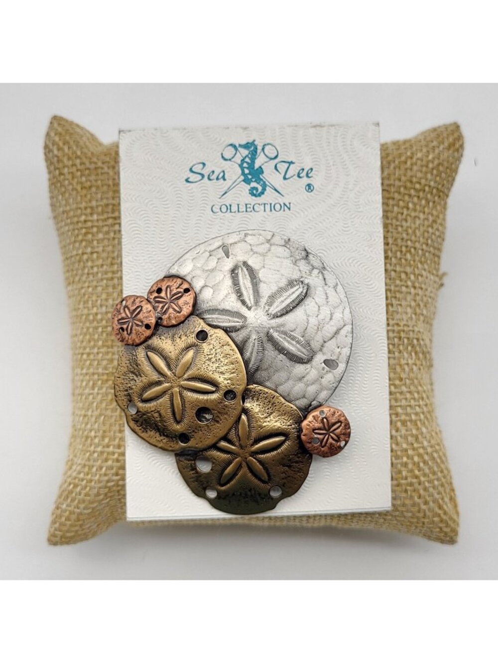Fab Vintage Mixed Metal tones Sea Tee Sand Dollar Brooch pin on card Beach Ocean